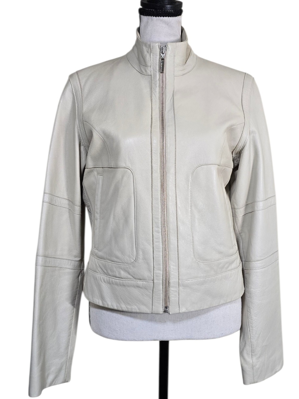 Vintage Wilsons Leather Pelle Studio Cream Moto Racer Jacket Med Y2K Minimalist
